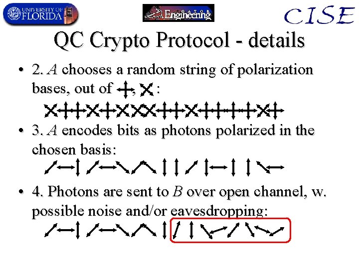 QC Crypto Protocol - details • 2. A chooses a random string of polarization