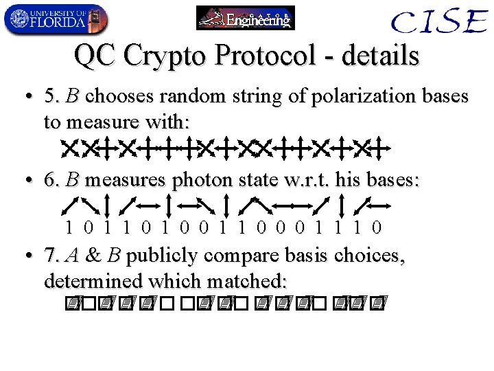 QC Crypto Protocol - details • 5. B chooses random string of polarization bases