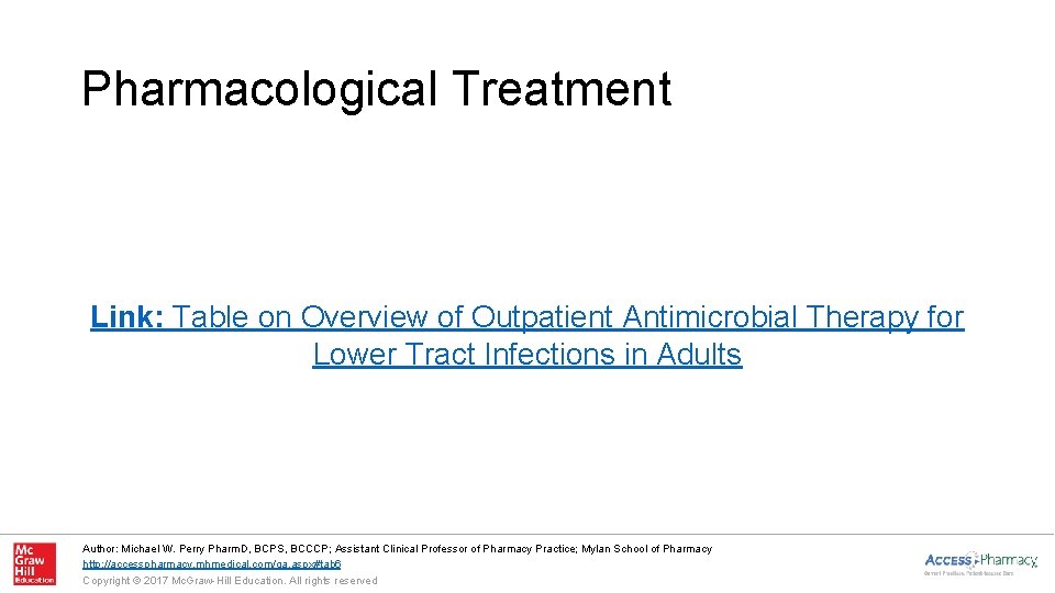 Pharmacological Treatment Link: Table on Overview of Outpatient Antimicrobial Therapy for Lower Tract Infections