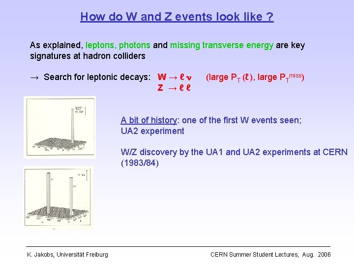 How do W and Z events look like ? As explained, leptons, photons and