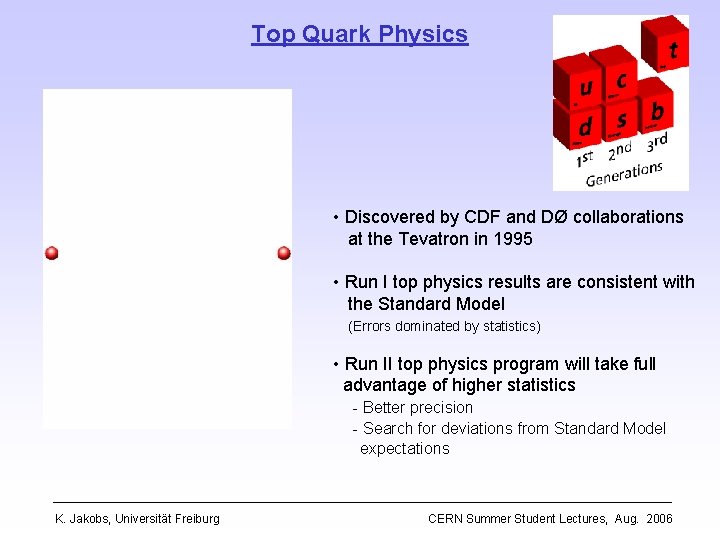 Top Quark Physics • Discovered by CDF and DØ collaborations at the Tevatron in