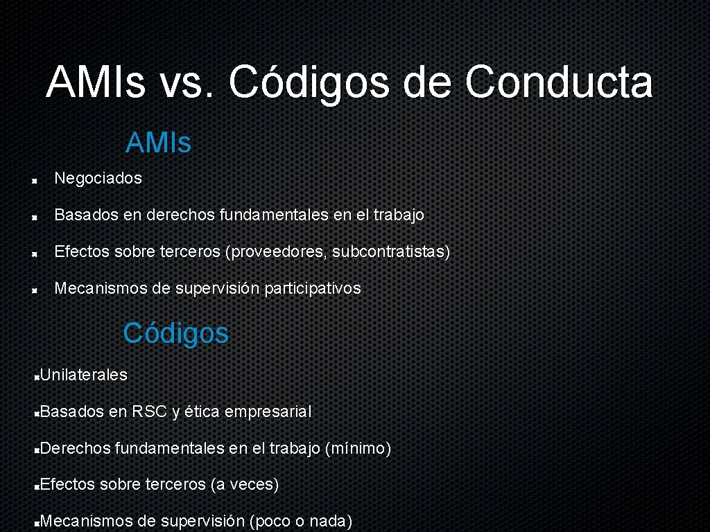 AMIs vs. Códigos de Conducta AMIs Negociados Basados en derechos fundamentales en el trabajo