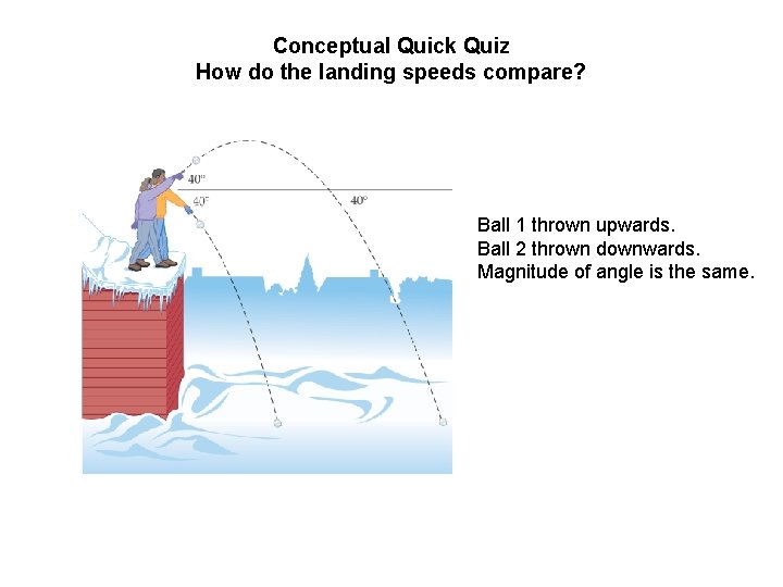 Conceptual Quick Quiz How do the landing speeds compare? Ball 1 thrown upwards. Ball