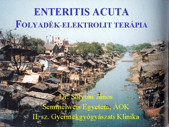 ENTERITIS ACUTA FOLYADÉK-ELEKTROLIT TERÁPIA Dr. Sólyom János Semmelweis Egyetem, ÁOK II. sz. Gyermekgyógyászati Klinika