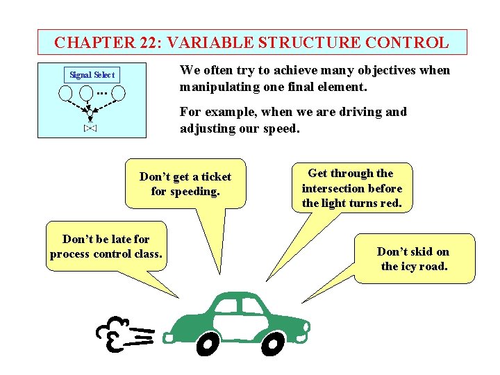 CHAPTER 22: VARIABLE STRUCTURE CONTROL We often try to achieve many objectives when manipulating CHAPTER 22: VARIABLE STRUCTURE CONTROL We often try to achieve many objectives when manipulating