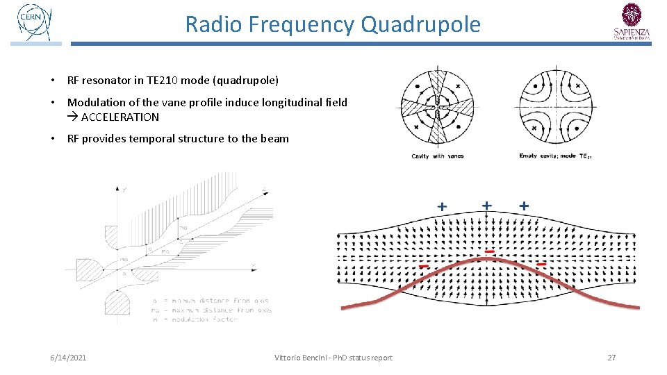 Radio Frequency Quadrupole • RF resonator in TE 210 mode (quadrupole) • Modulation of