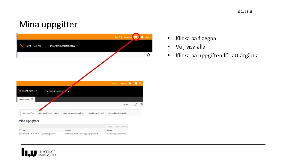 2021 -06 -15 Mina uppgifter • Klicka på flaggan • Välj visa alla •