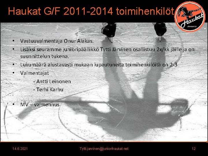 Haukat G/F 2011 -2014 toimihenkilöt • Vastuuvalmentaja Onur Alakas. • Lisäksi seuramme junioripäällikkö Tytti Haukat G/F 2011 -2014 toimihenkilöt • Vastuuvalmentaja Onur Alakas. • Lisäksi seuramme junioripäällikkö Tytti