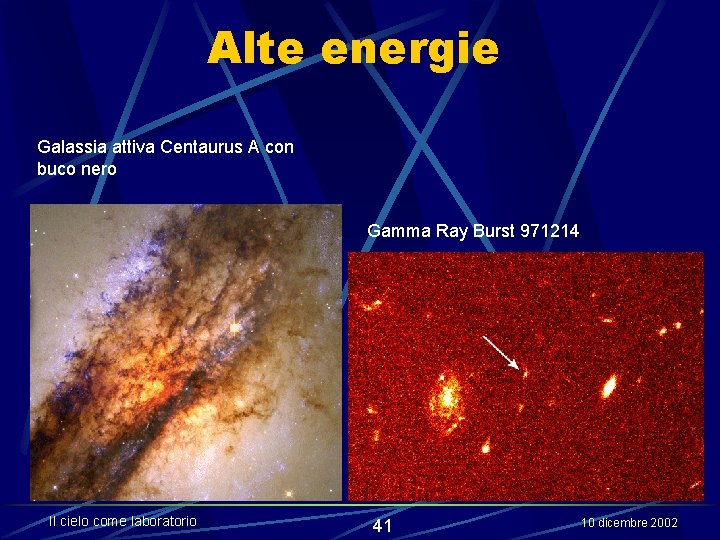 Alte energie Galassia attiva Centaurus A con buco nero Gamma Ray Burst 971214 Il
