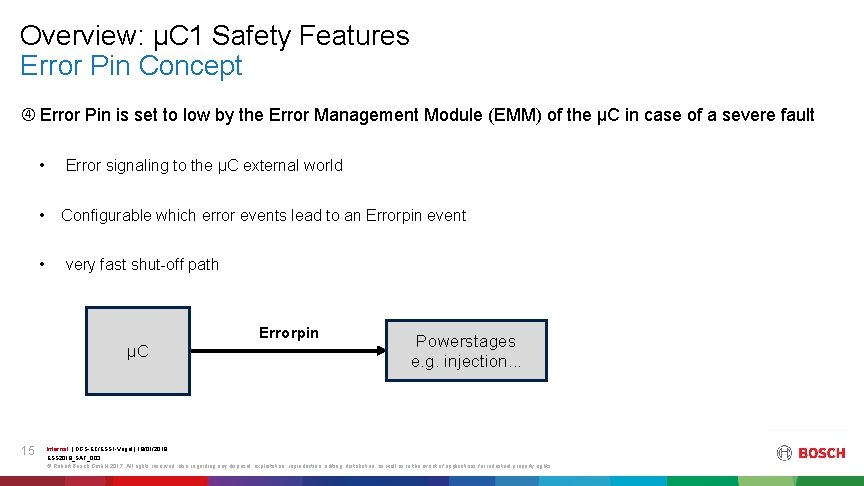 Overview: µC 1 Safety Features Error Pin Concept Error Pin is set to low