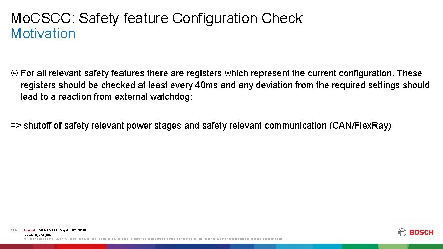 Mo. CSCC: Safety feature Configuration Check Motivation For all relevant safety features there are