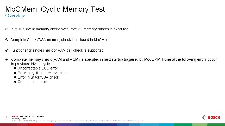 Mo. CMem: Cyclic Memory Test Overview In MDG 1 cyclic memory check over Level