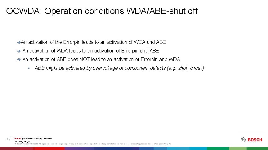 OCWDA: Operation conditions WDA/ABE-shut off èAn activation of the Errorpin leads to an activation