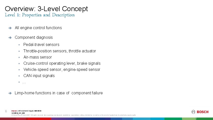 Overview: 3 -Level Concept Level 1: Properties and Description è All engine control functions