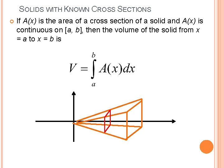 SOLIDS WITH KNOWN CROSS SECTIONS If A(x) is the area of a cross section