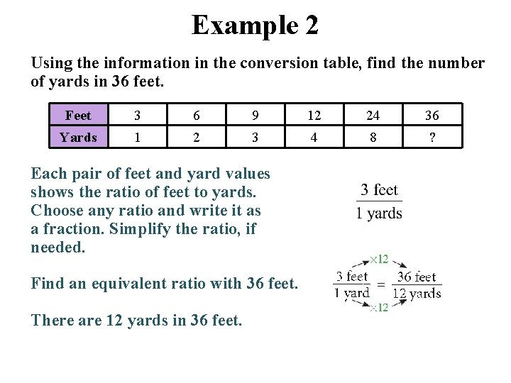 Example 2 Using the information in the conversion table, find the number of yards