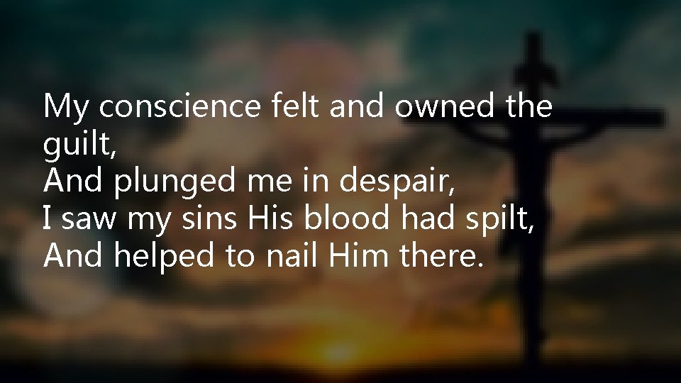 My conscience felt and owned the guilt, And plunged me in despair, I saw