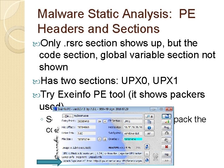 Malware Static Analysis: PE Headers and Sections Only . rsrc section shows up, but