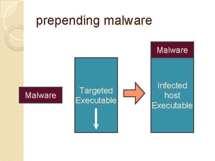 prepending malware Malware Targeted Executable Infected host Executable 