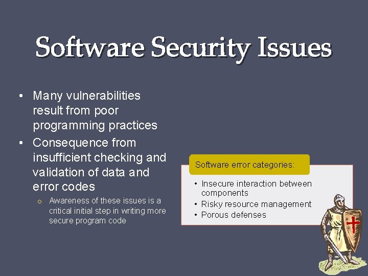 Software Security Issues • Many vulnerabilities result from poor programming practices • Consequence from