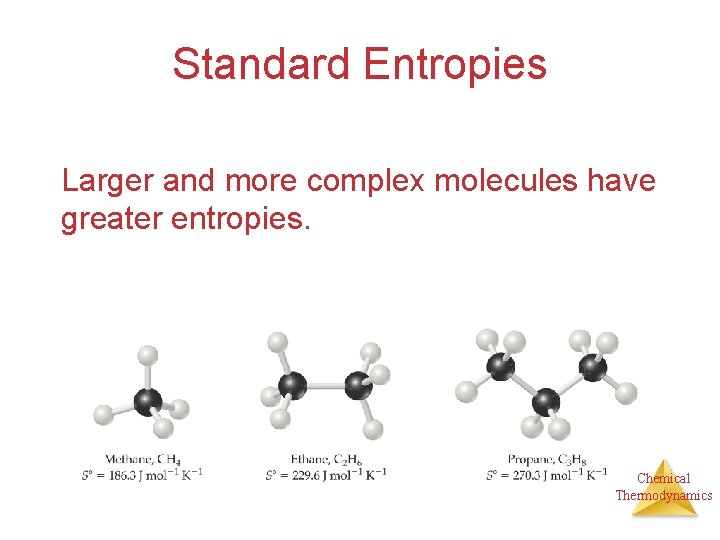 Standard Entropies Larger and more complex molecules have greater entropies. Chemical Thermodynamics 