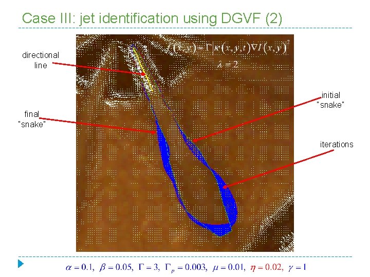 Case III: jet identification using DGVF (2) directional line initial “snake” final “snake” iterations