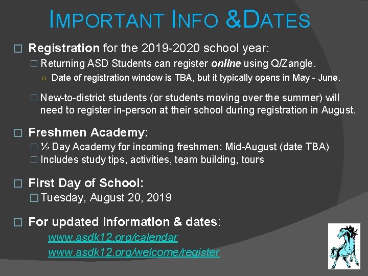 IMPORTANT INFO & DATES � Registration for the 2019 -2020 school year: � Returning IMPORTANT INFO & DATES � Registration for the 2019 -2020 school year: � Returning