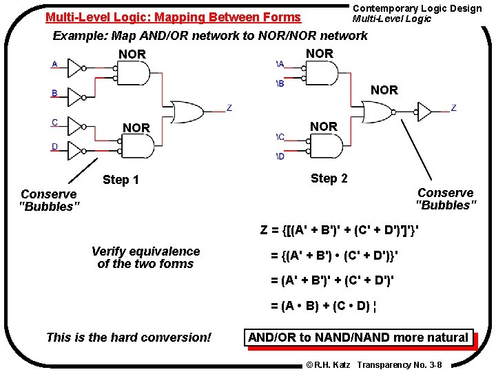 Contemporary Logic Design Multi-Level Logic: Mapping Between Forms Multi-Level Logic Example: Map AND/OR network