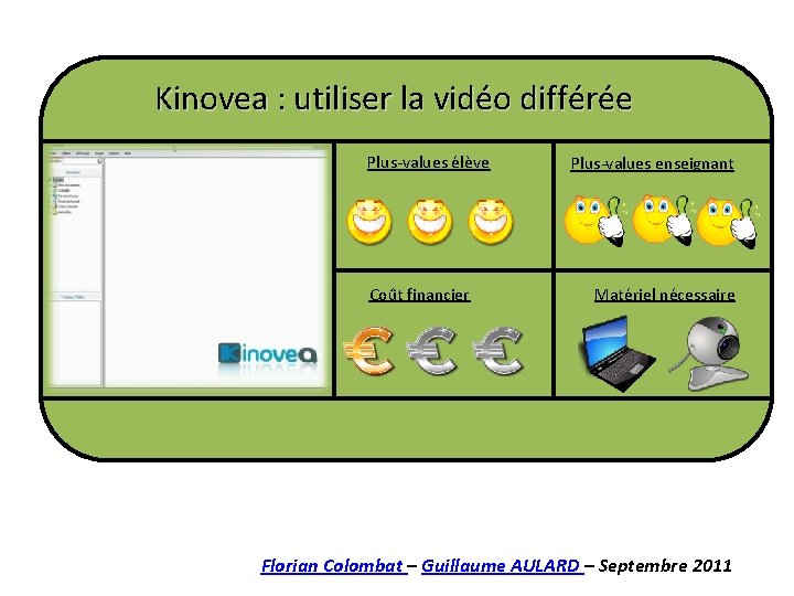 Kinovea : utiliser la vidéo différée Plus-values élève Coût financier Plus-values enseignant Matériel nécessaire