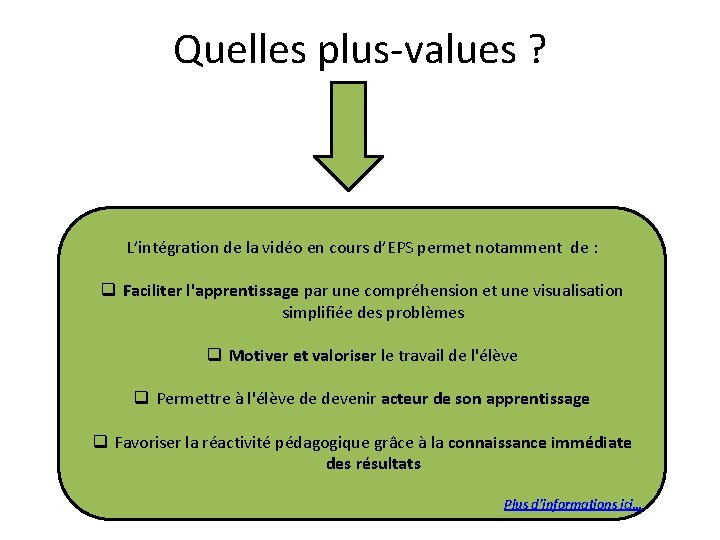 Quelles plus-values ? L’intégration de la vidéo en cours d’EPS permet notamment de :