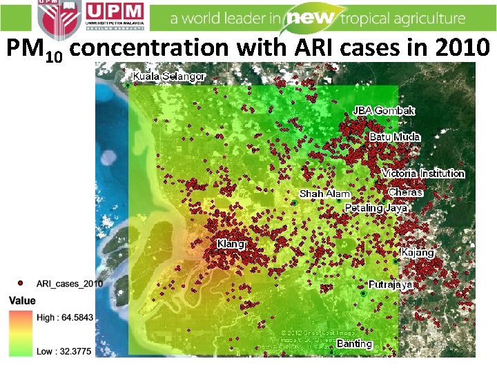 PM 10 concentration with ARI cases in 2010 