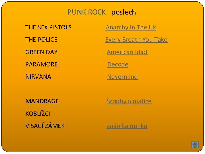 PUNK ROCK poslech THE SEX PISTOLS Anarchy In The Uk THE POLICE Every Breath