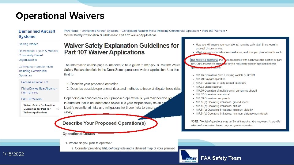 Operational Waivers 1/15/2022 FAA Safety Team 