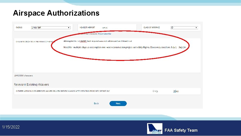Airspace Authorizations 1/15/2022 FAA Safety Team 