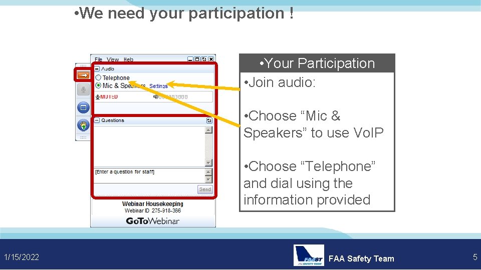  • We need your participation ! • Your Participation • Join audio: •