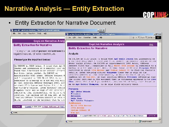 Narrative Analysis — Entity Extraction • Entity Extraction for Narrative Document 
