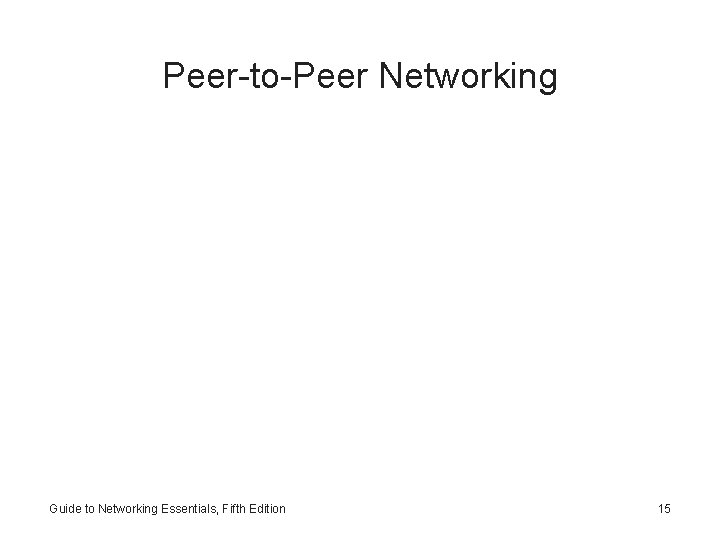 Peer-to-Peer Networking Guide to Networking Essentials, Fifth Edition 15 