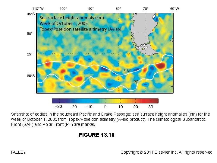Snapshot of eddies in the southeast Pacific and Drake Passage: sea surface height anomalies