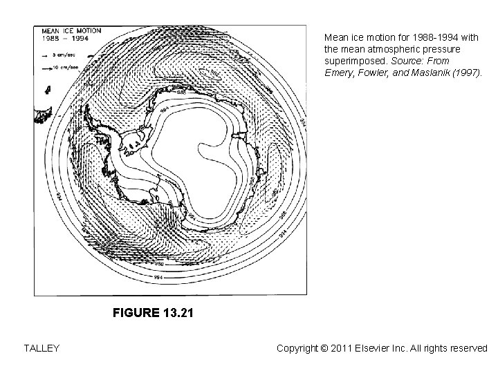 Mean ice motion for 1988 -1994 with the mean atmospheric pressure superimposed. Source: From