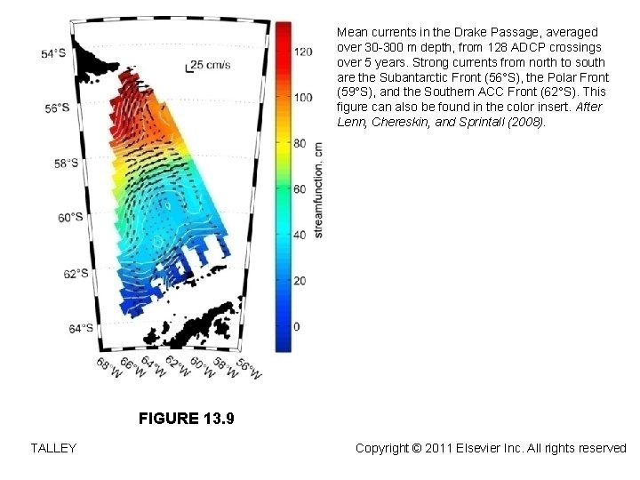 Mean currents in the Drake Passage, averaged over 30 -300 m depth, from 128
