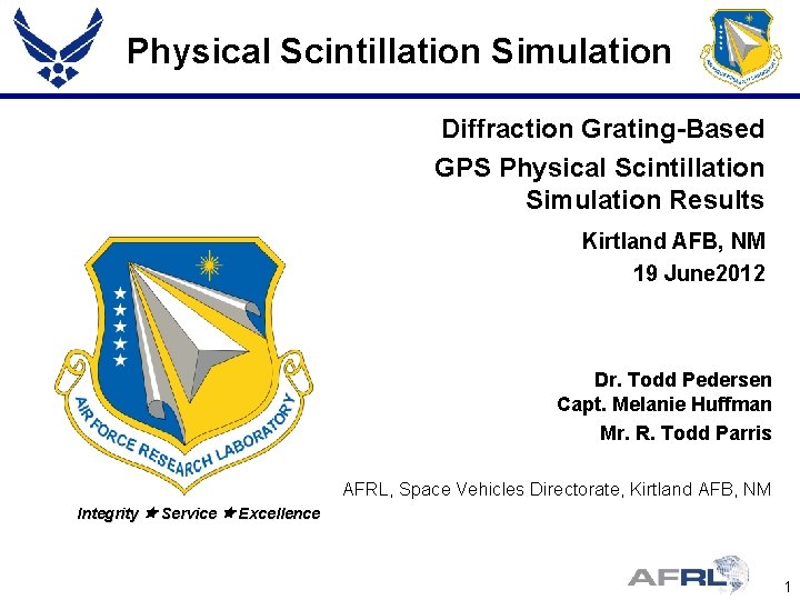 Physical Scintillation Simulation Diffraction Grating-Based GPS Physical Scintillation Simulation Results Kirtland AFB, NM 19