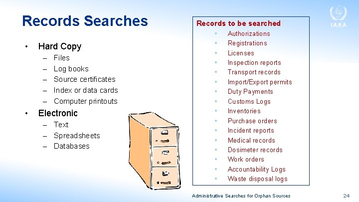 Records Searches • Hard Copy – – – • Files Log books Source certificates
