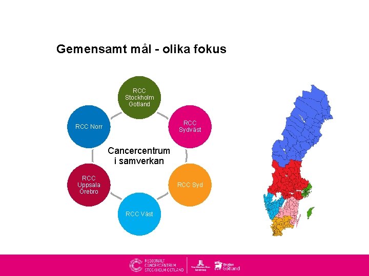 Gemensamt mål - olika fokus RCC Stockholm Gotland RCC Sydväst RCC Norr Cancercentrum i