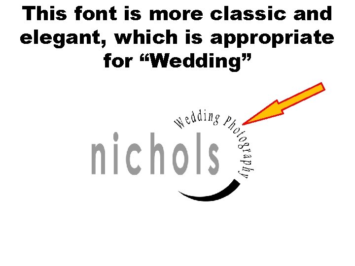 This font is more classic and elegant, which is appropriate for “Wedding” 