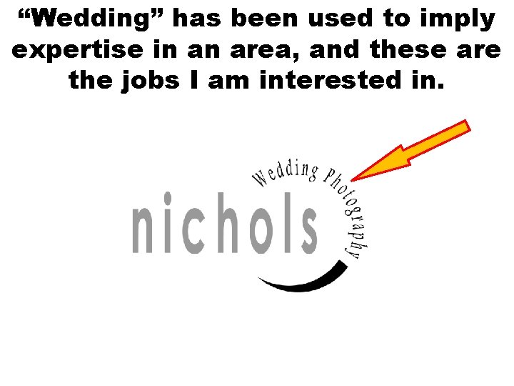 “Wedding” has been used to imply expertise in an area, and these are the
