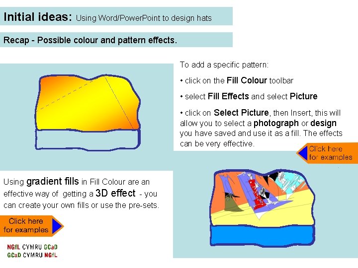 Initial ideas: Using Word/Power. Point to design hats Recap - Possible colour and pattern