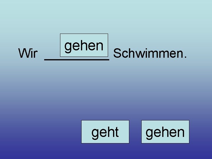 gehen Wir _____ Schwimmen. geht gehen 