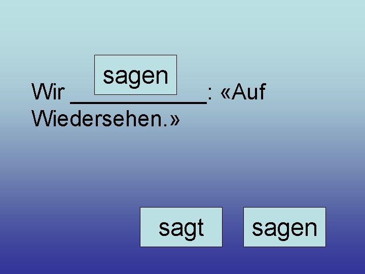 sagen Wir ______: «Auf Wiedersehen. » sagt sagen 