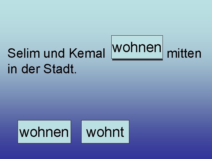 wohnen Selim und Kemal _______ mitten in der Stadt. wohnen wohnt 