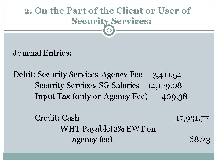2. On the Part of the Client or User of Security Services: 66 Journal